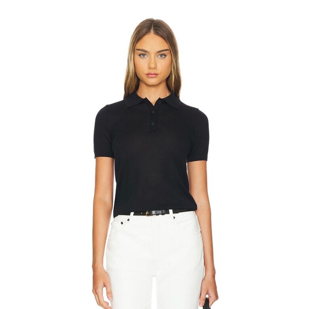 Nili Lotan Jeannelle Merino Wool Cashmere Polo Top in Black M